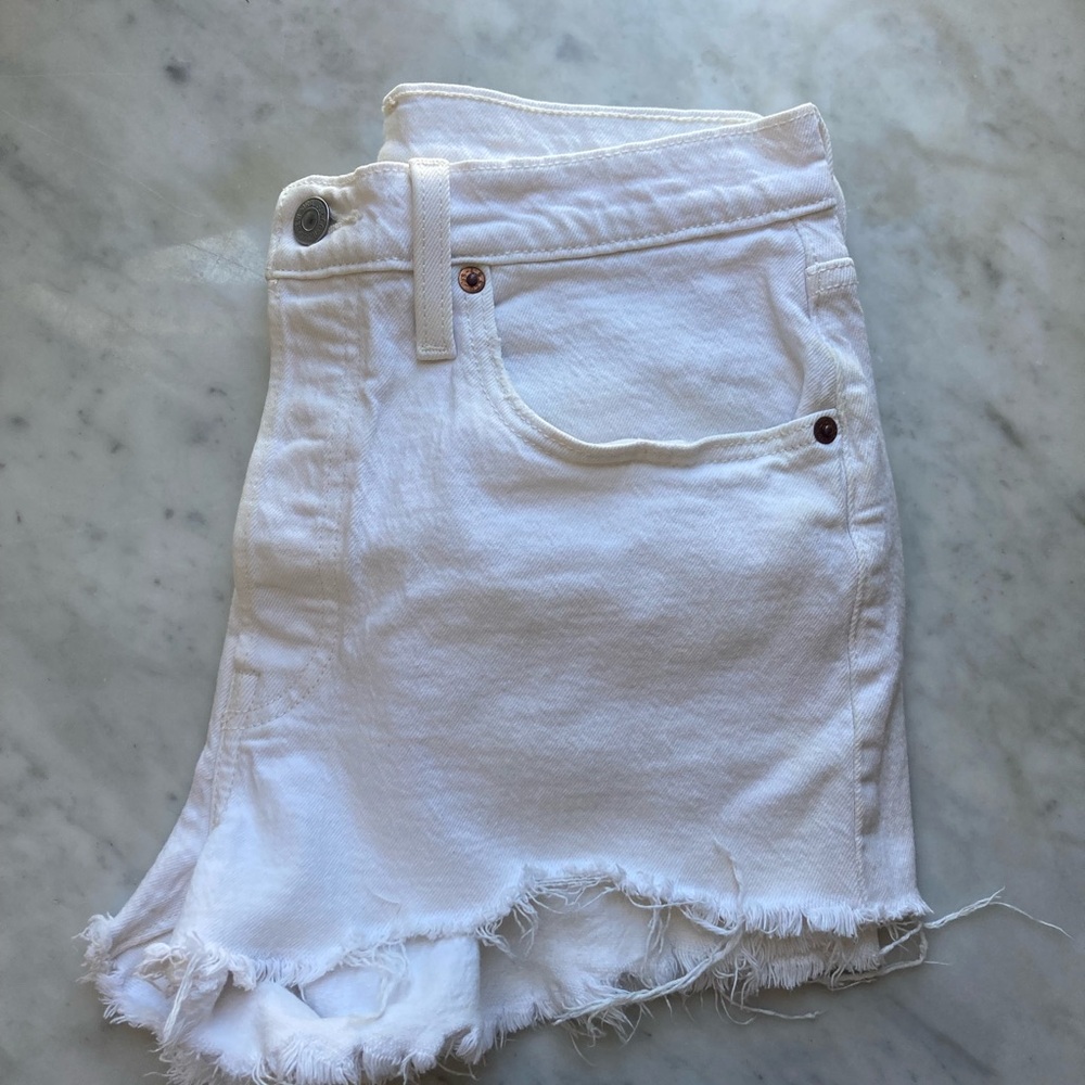 Levi's White Distressed Denim Shorts